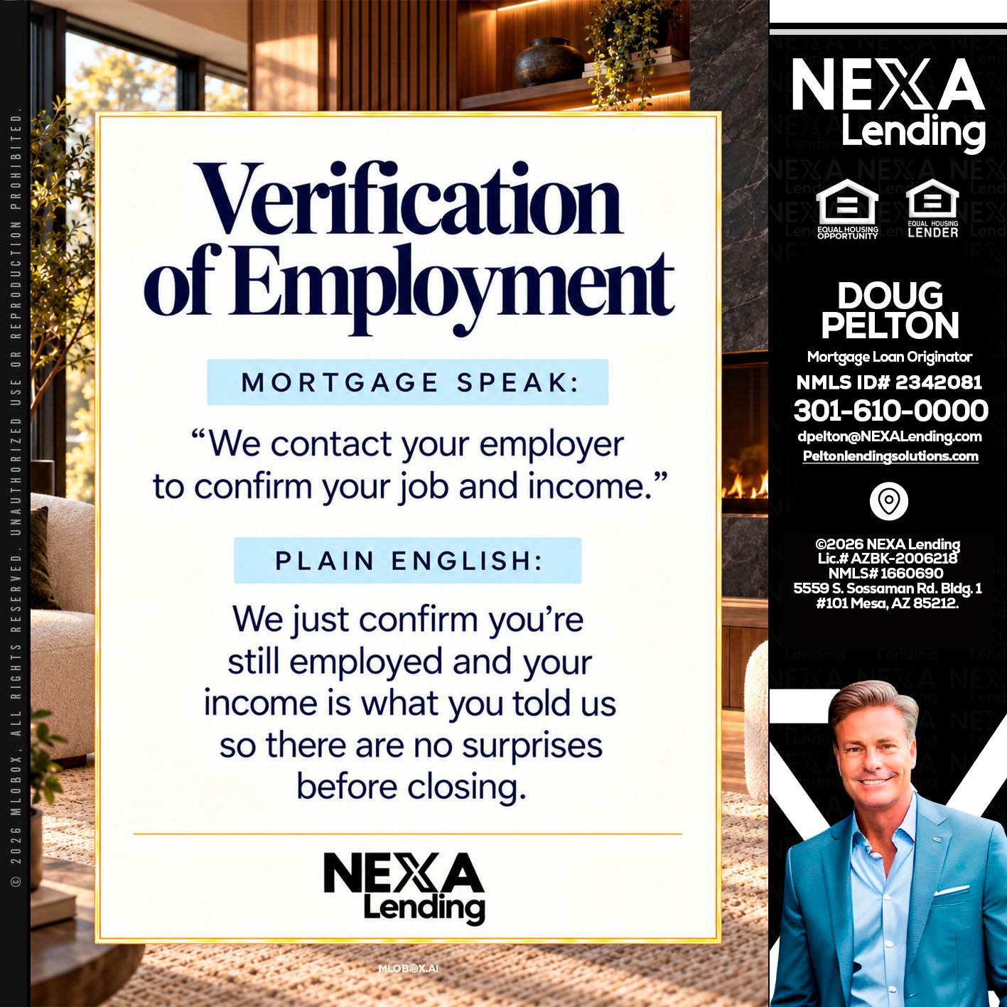 VERIFICATION OF EMPLOYMENT - Doug Pelton -Mortgage Loan Officer